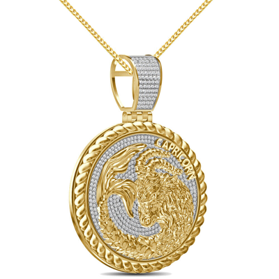 Pre-owned Zodiac Genuine 1.50 Cwt. Vvs/1 Moissanite  Sign Capricorn Charm Pendant Chain Set In Yellow Gold Finish