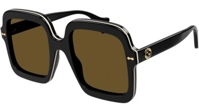 Pre-owned Gucci Gg1241s 001 Black Brown Lens Women Sunglasses Large Authentic