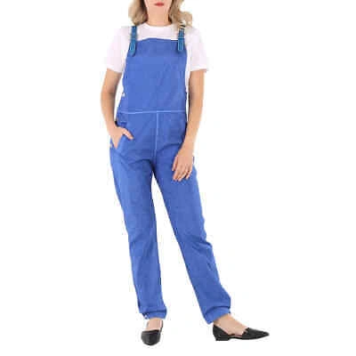 Pre-owned Burberry Ladies Warm Royal Blue Leather-trim Canvas Dungarees Jumpsuit, Brand