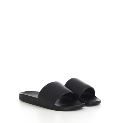 Pre-owned Gucci 390$ Men's Slide Sandals - Black Gg Embossed Pattern