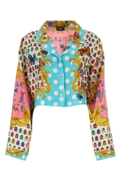 Versace Printed Silk Twill Crop Shirt In Multicolor