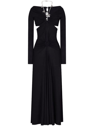 Paco Rabanne Chain-detail Draped Long Dress In Nero