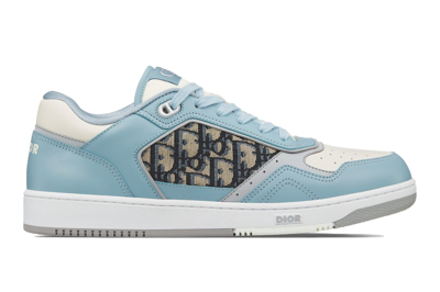 Pre-owned Dior B27 Low Light Blue Cream Smooth Calfskin In Light Blue/cream/beige And Black Oblique Jacquard Canvas