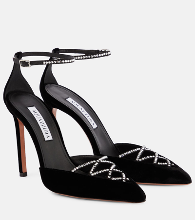 AQUAZZURA AUDACE CRYSTAL 105天鹅绒高跟鞋