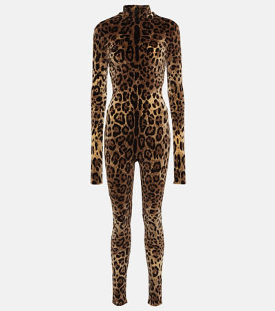 Dolce & Gabbana Leopard-print Cotton-blend Catsuit In Multicoloured