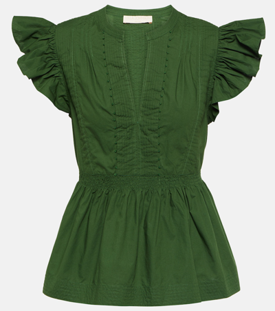 Ulla Johnson Luise Cotton Poplin Top In Green