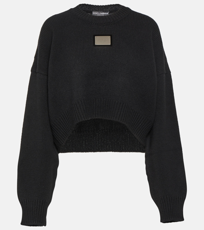 Dolce & Gabbana Logo-plaque Cropped Jumper In Nero