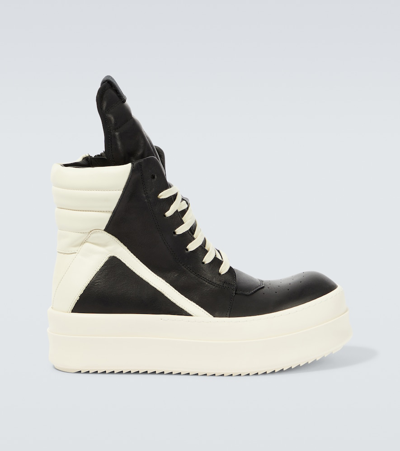 Rick Owens Mega Bumper Leather Sneakers In 911 Black/milk/milk