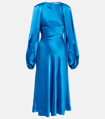 Roksanda Koda Cape-sleeve Silk-satin Midi Dress In Blue