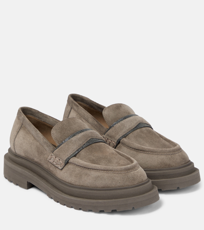 Brunello Cucinelli Suede Loafers In Grey