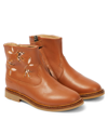 Pom D'api Sister Birdy Embroidered Leather Booties In Beige
