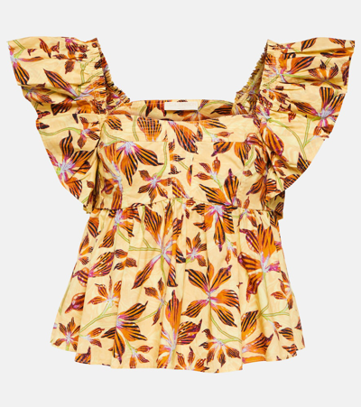 Ulla Johnson Romi Floral Cotton Poplin Top In Yellow