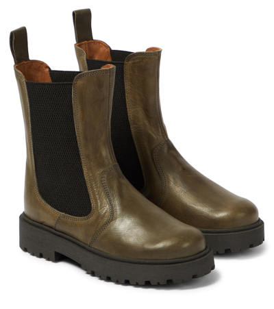 Pèpè Kids' Leather Chelsea Boots In Green