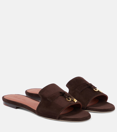 Loro Piana Summer Charms Suede Slides In Brown
