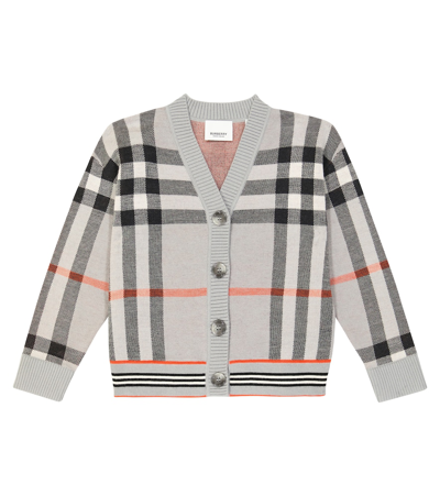 Burberry Kids' Check-print Wool Cardigan In Cool Charcoal Grey