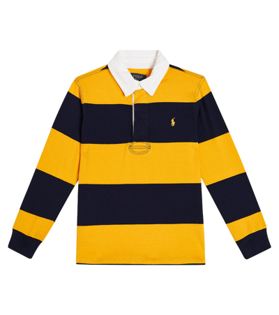 Polo Ralph Lauren Kids' Striped Cotton Polo Shirt In Refined Navy/gold Bugle