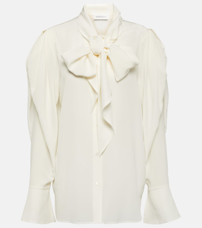 Nina Ricci Tie-neck Crepe De Chine Shirt In White