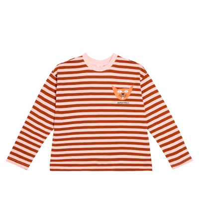 Jellymallow Kids' Cat Striped Cotton Jersey T-shirt In Pink