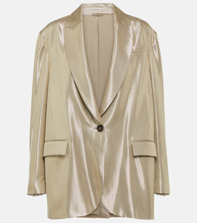 Brunello Cucinelli Metallic Gabardine Blazer In Gold