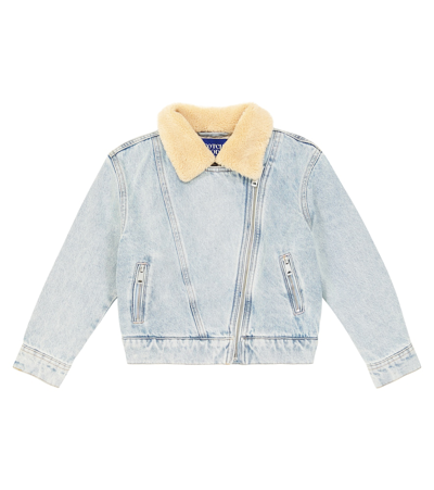 Scotch & Soda Kids' Teddy-trimmed Denim Biker Jacket In Blue