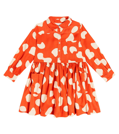 Molo Kids' Red Dress For Girl With Print In Orange