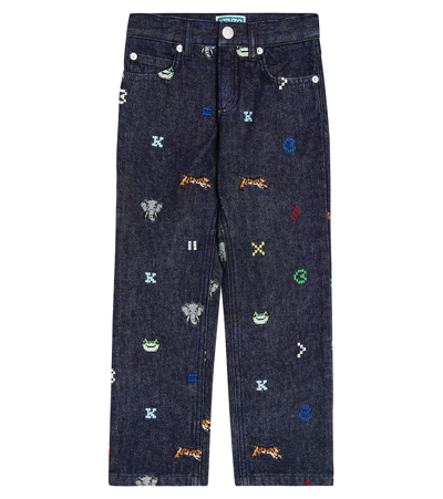 Kenzo Kids' Embroidered Jeans In Blue