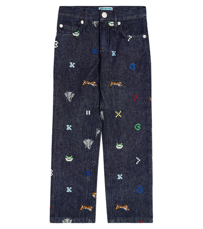 Kenzo Kids' 刺绣牛仔裤 In Blue