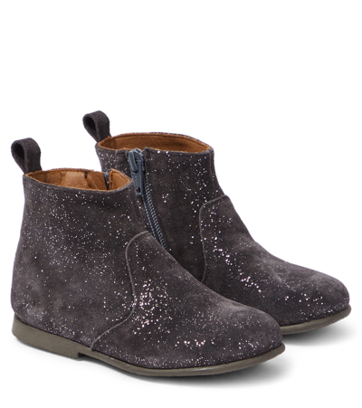 Pèpè Kids' Tate Glittered Suede Ankle Boots In Brown