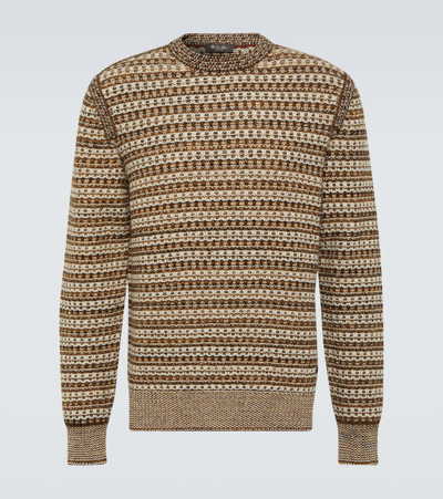 Loro Piana Striped Cashmere Sweater In Brown