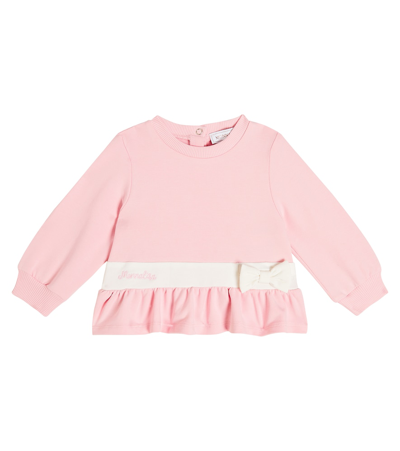 Monnalisa Babies' 蝴蝶结细节棉质混纺运动衫 In Pink