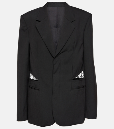 Dion Lee Lace-trimmed Cutout Wool Blazer In Black