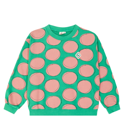 Jellymallow Kids' Pink Dot Cotton Jersey Sweatshirt In Green