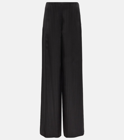 Loro Piana Striped Silk Wide-leg Pants In Black
