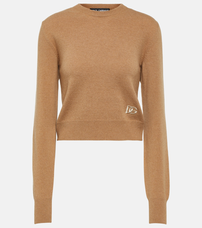 Dolce & Gabbana Cropped Cashmere-blend Sweater In Beige