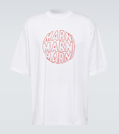 Marni Logo-print Cotton T-shirt In White,red