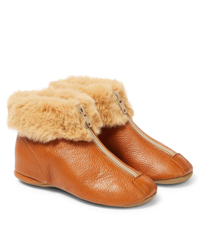 Pèpè Kids' Leather Booties In Brown