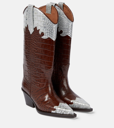 Paris Texas Leather Cowboy Boots In Brown