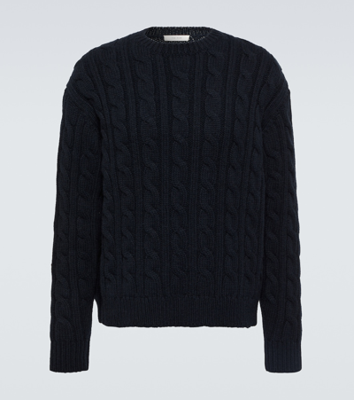 The Row Men's Aldo Cable-knit Crewneck Sweater In Blue