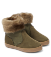 Pèpè Shearling-trimmed Suede Ankle Boots In Green