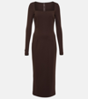 Dolce & Gabbana Long-sleeve Square-neck Midi Dress In Brown