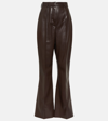Nanushka Leena Long Sleeved Faux Leather Shirt In Brown