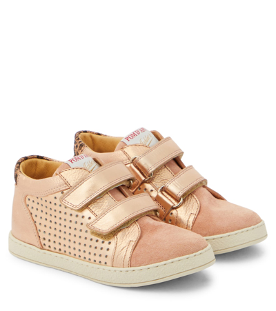 Pom D'api Kids' Mousse Easy Leather And Suede Sneakers In Pink