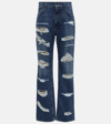 Dolce & Gabbana Distressed Jeans With Leo Print In Blue
