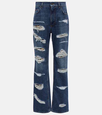 Dolce & Gabbana Distressed High-rise Jeans In Blue