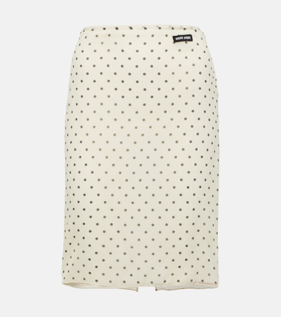 Miu Miu Polka-dot Midi Skirt In Beige