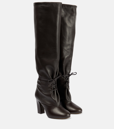 Lemaire Over-the-knee Laced Leather Boots In Brown