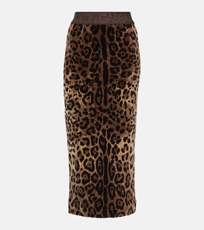 Dolce & Gabbana Leopard-print Midi Skirt In Brown
