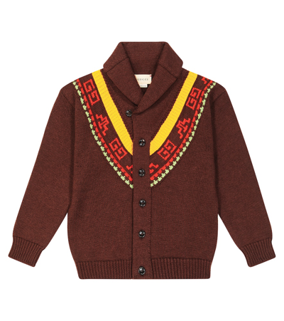 Gucci Patterned Intarsia-knit Wool Cardigan In Brown