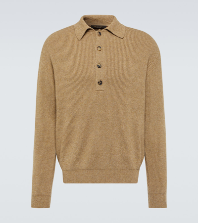 Loro Piana Ribbed-knit Cashmere Polo Sweater In Beige