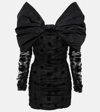 Nina Ricci Off-the-shoulder Bow-detailed Taffeta-trimmed Flocked Tulle Mini Dress In Black